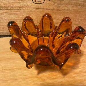 Vintage Amber Glass Art Bowl